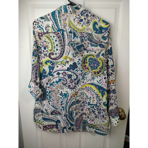 Talbots Woman L Shirt/ Tunic Roll Tab LS Collared Button Paisley Retro Boho Work - Picture 10 of 10